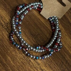 Silver and Red Beaded Bracelets - 3pk